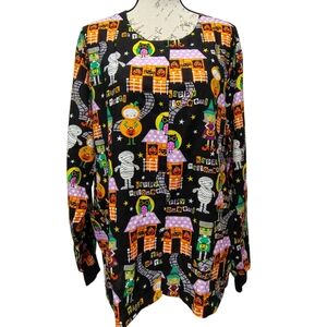 Womens Halloween Themed Long Sleeve Scrub Top Jacket Fall Workwear Nurse Playful